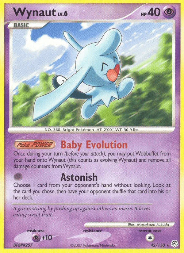 42, Diamond & Pearl: Base Set, Normal, Psychic, Psychic[+10], Rare, Reverse Holofoil Wynaut (42/130) [Diamond & Pearl: Base Set] - Trading Card World