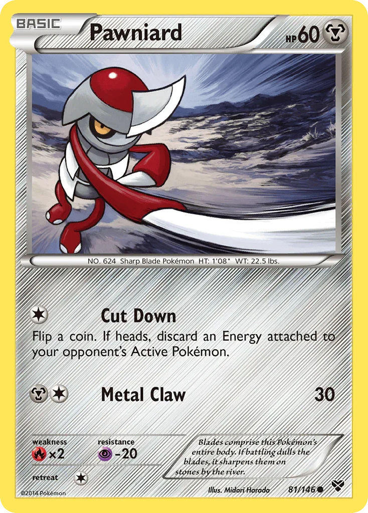 81, Common, Fire[×2], Metal, Normal, Psychic[-20], Reverse Holofoil, XY: Base Set Pawniard (81/146) [XY: Base Set] - Trading Card World