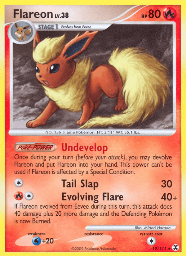 19, Fire, Normal, Platinum: Rising Rivals, Rare, Reverse Holofoil, Water[+20] Flareon (19/111) [Platinum: Rising Rivals] - Trading Card World