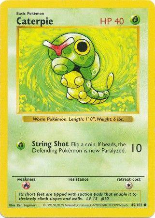 45, Base Set Shadowless Unlimited, Common, Fire[×2], Grass, Normal Caterpie (45/102) [Base Set Shadowless Unlimited] - Trading Card World
