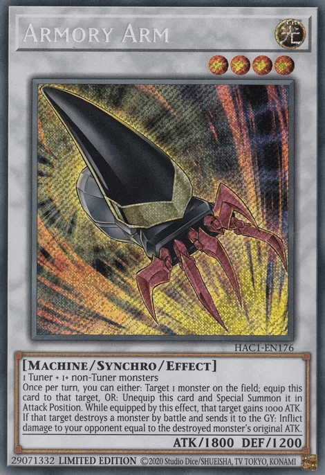 Hidden Arsenal: Chapter 1, Light, Limited, Machine, Secret Rare, Synchro/Effect Monster Armory Arm [HAC1-EN176] Secret Rare - Trading Card World