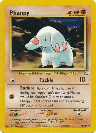 43, Fighting, Grass[×2], Lightning[-30], Neo Genesis Unlimited, Normal, Uncommon Phanpy (43/111) [Neo Genesis Unlimited] - Trading Card World