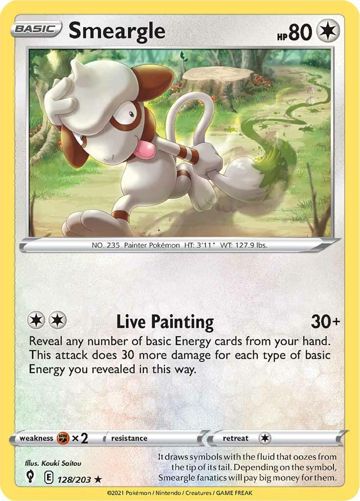 128, Colorless, Fighting [x2], Normal, Rare, Reverse Holofoil, Sword & Shield: Evolving Skies Smeargle (128/203) [Sword & Shield: Evolving Skies] - Trading Card World