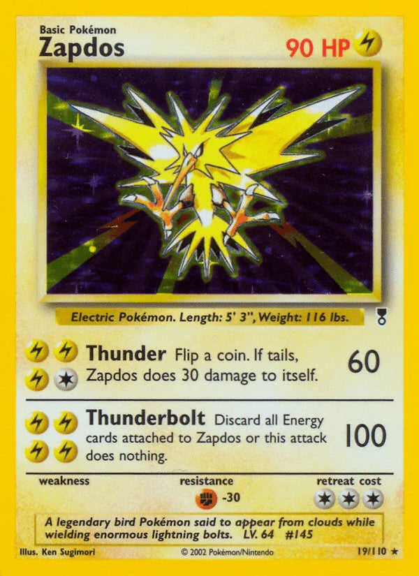 19, Fighting[-30], Holo Rare, Holofoil, Legendary Collection, Lightning, Reverse Holofoil Zapdos (19/110) [Legendary Collection] - Trading Card World
