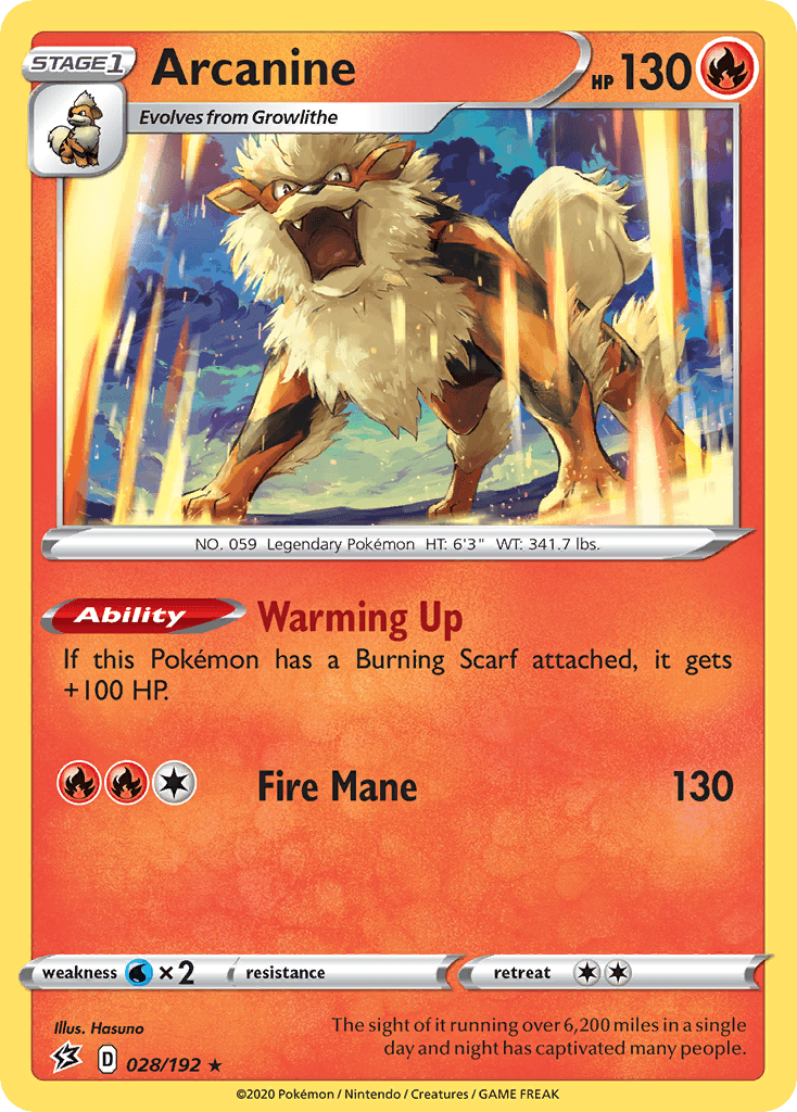 028, Fire, Normal, Rare, Reverse Holofoil, Sword & Shield: Rebel Clash, Water[×2] Arcanine (028/192) [Sword & Shield: Rebel Clash] - Trading Card World