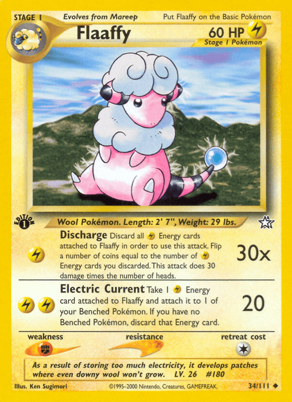 1st Edition Normal, 34, Fighting[×2], Lightning, Neo Genesis 1st Edition, Uncommon Flaaffy (34/111) [Neo Genesis 1st Edition] - Trading Card World