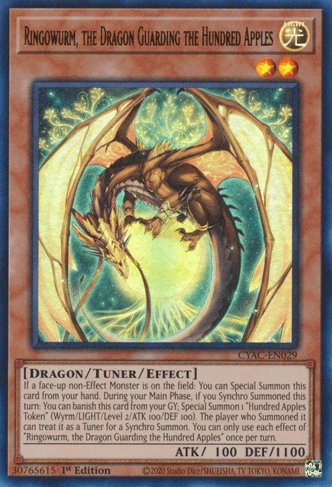 1st Edition, Cyberstorm Access, Dragon, Light, Tuner/Effect Monster, Ultra Rare Ringowurm, the Dragon Guarding the Hundred Apples [CYAC-EN029] Ultra Rare - Trading Card World
