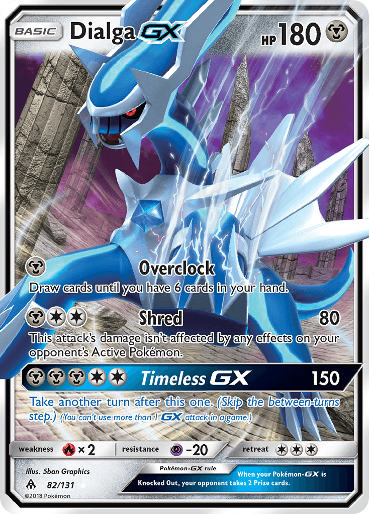 82, Fire[×2], Holofoil, Metal, Psychic[-20], Sun & Moon: Forbidden Light, Ultra Rare Dialga GX (82/131) [Sun & Moon: Forbidden Light] - Trading Card World
