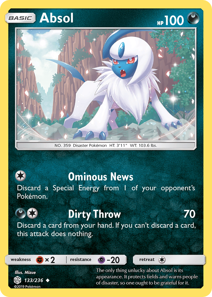 133, Darkness, Fighting[×2], Normal, Psychic[-20], Reverse Holofoil, Sun & Moon: Cosmic Eclipse, Uncommon Absol (133/236) [Sun & Moon: Cosmic Eclipse] - Trading Card World