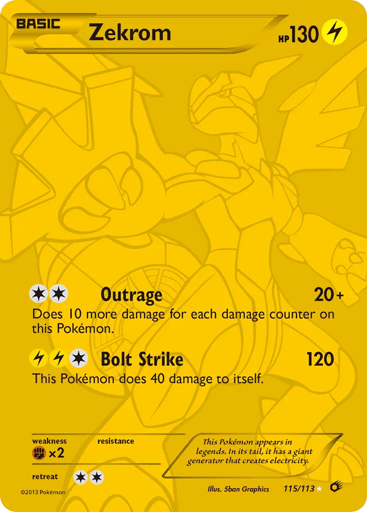115, Black & White: Legendary Treasures, Fighting[×2], Holofoil, Lightning, Secret Rare Zekrom (115/113) [Black & White: Legendary Treasures] - Trading Card World