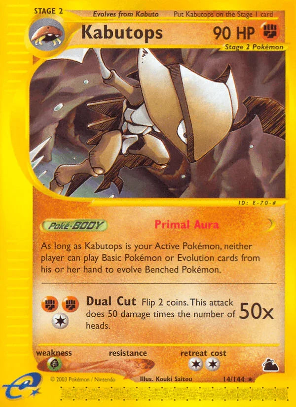 14, Fighting, Grass[×2], Normal, Rare, Reverse Holofoil, Skyridge Kabutops (14/144) [Skyridge] - Trading Card World