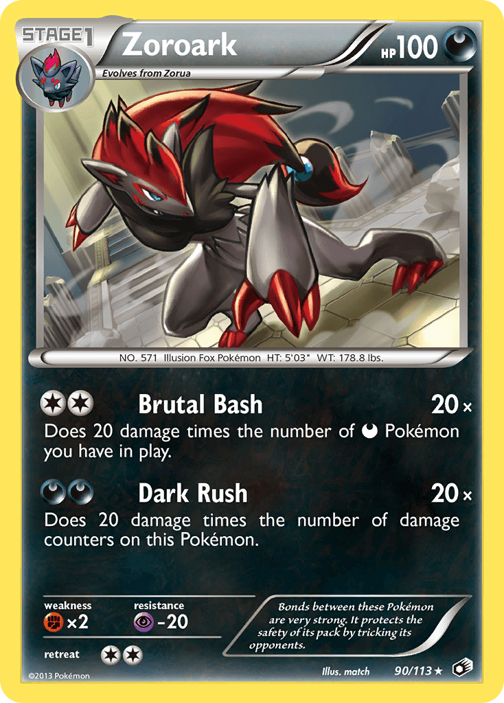 90, Black & White: Legendary Treasures, Darkness, Fighting[×2], Normal, Psychic[-20], Rare Zoroark (90/113) (Theme Deck Exclusive) [Black & White: Legendary Treasures] - Trading Card World