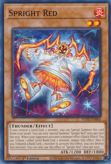 1st Edition, Common, Effect Monster, Fire, Power of the Elements, Thunder, Unlimited Spright Red [POTE-EN006] Common - Trading Card World
