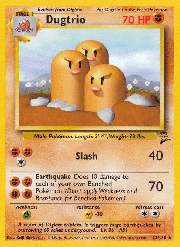23, Base Set 2, Fighting, Grass[×2], Lightning[-30], Normal, Rare Dugtrio (23/130) [Base Set 2] - Trading Card World