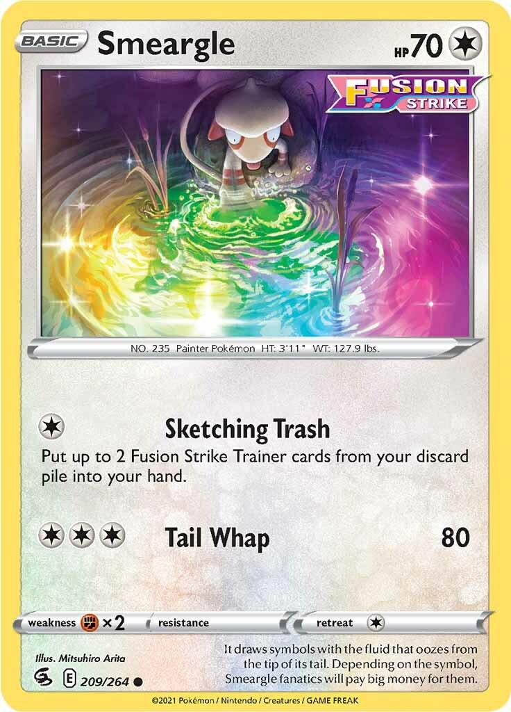209, Colorless, Common, Fighting [x2], Normal, Reverse Holofoil, Sword & Shield: Fusion Strike Smeargle (209/264) [Sword & Shield: Fusion Strike] - Trading Card World