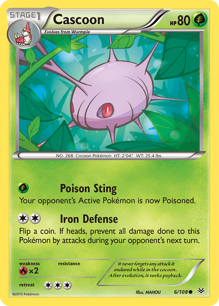 Common, Fire[×2], Grass, Normal, Reverse Holofoil, XY: Roaring Skies Cascoon (6/108) [XY: Roaring Skies] - Trading Card World