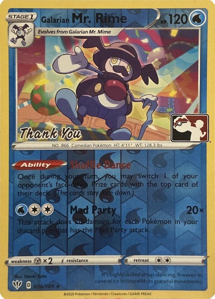 036, Metal[×2], Rare, Reverse Holofoil, Sword & Shield: Darkness Ablaze, Water Galarian Mr. Rime (036/189) (Thank You Promo) [Sword & Shield: Darkness Ablaze] - Trading Card World