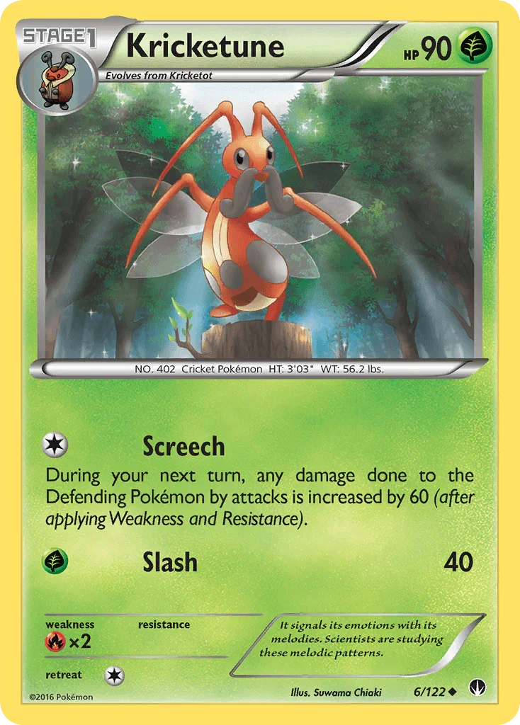 Fire[×2], Grass, Normal, Reverse Holofoil, Uncommon, XY: BREAKpoint Kricketune (6/122) [XY: BREAKpoint] - Trading Card World