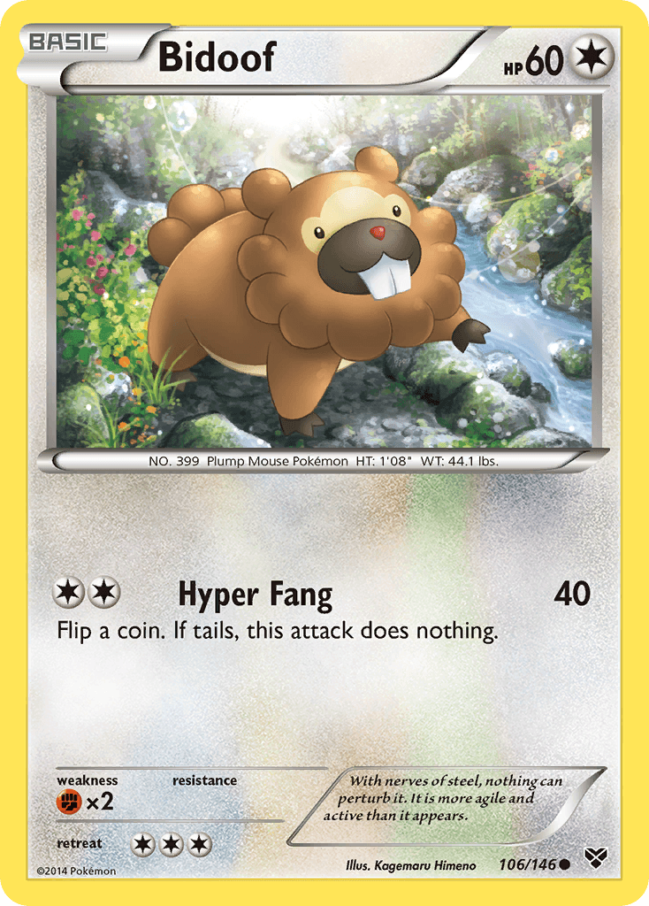 106, Colorless, Common, Fighting[×2], Normal, Reverse Holofoil, XY: Base Set Bidoof (106/146) [XY: Base Set] - Trading Card World