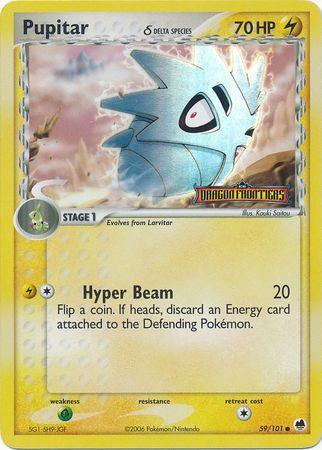 59, Common, EX: Dragon Frontiers, Grass[×2], Lightning, Reverse Holofoil Pupitar (59/101) (Delta Species) (Stamped) [EX: Dragon Frontiers] - Trading Card World