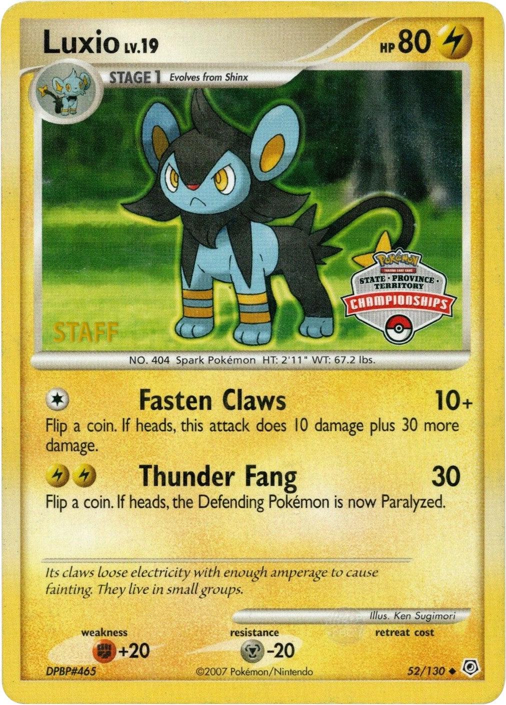52, Diamond & Pearl: Base Set, Fighting[+20], Lightning, Metal[-20], Normal, Uncommon Luxio (52/130) (State Championship Promo) [Diamond & Pearl: Base Set] - Trading Card World