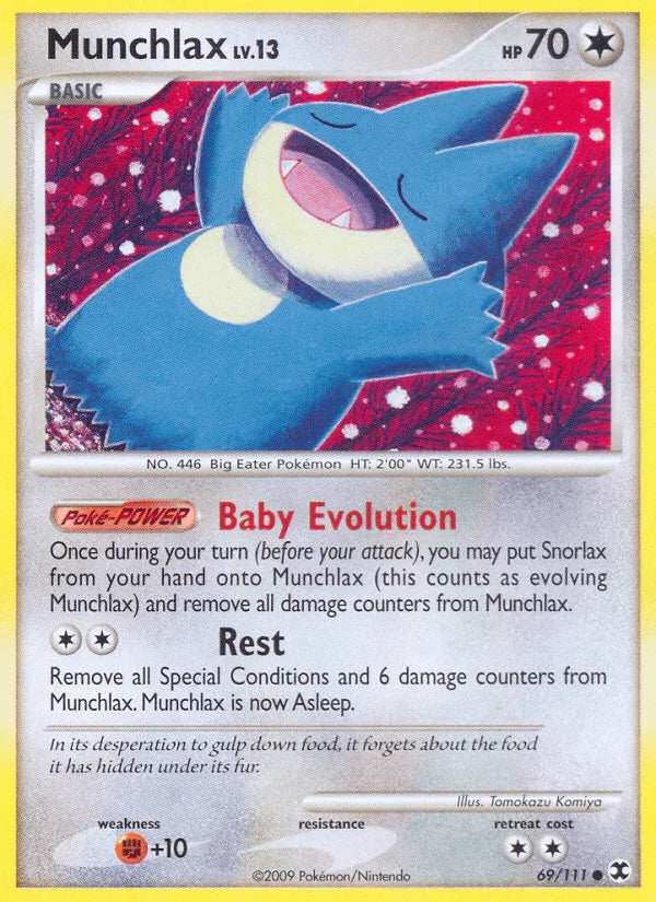 69, Colorless, Common, Fighting[+10], Normal, Platinum: Rising Rivals, Reverse Holofoil Munchlax (69/111) [Platinum: Rising Rivals] - Trading Card World