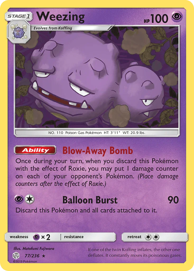 77, Normal, Psychic, Psychic[×2], Rare, Reverse Holofoil, Sun & Moon: Cosmic Eclipse Weezing (77/236) [Sun & Moon: Cosmic Eclipse] - Trading Card World