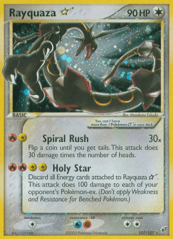 Colorless, Colorless[×2], EX: Deoxys, Fighting[-30], Holofoil, Ultra Rare, Water[-30] Rayquaza Star (107/107) [EX: Deoxys] - Trading Card World