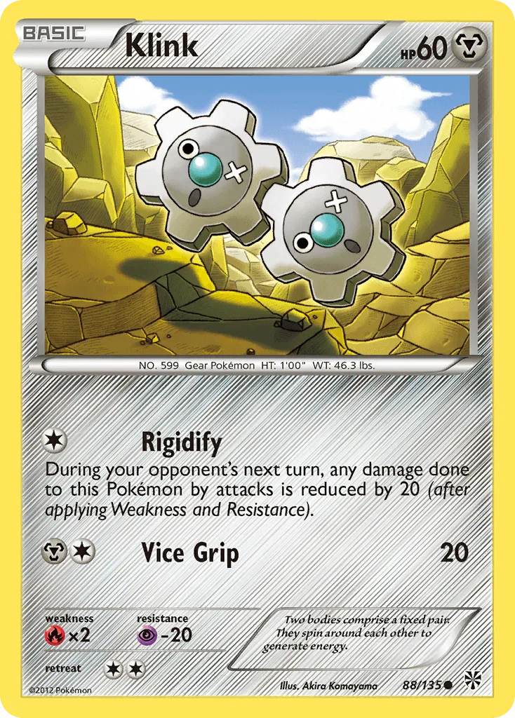 88, Black & White: Plasma Storm, Common, Fire[×2], Metal, Normal, Psychic[-20], Reverse Holofoil Klink (88/135) [Black & White: Plasma Storm] - Trading Card World