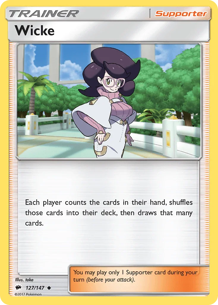 127, Normal, Reverse Holofoil, Sun & Moon: Burning Shadows, Supporter, Uncommon Wicke (127/147) [Sun & Moon: Burning Shadows] - Trading Card World