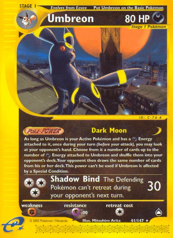 41, Aquapolis, Darkness, Fighting[×2], Normal, Psychic[-30], Rare, Reverse Holofoil Umbreon (41/147) [Aquapolis] - Trading Card World