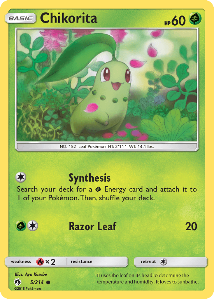 Common, Fire[×2], Grass, Normal, Reverse Holofoil, Sun & Moon: Lost Thunder Chikorita (5/214) [Sun & Moon: Lost Thunder] - Trading Card World