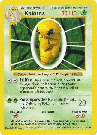 33, Base Set Shadowless Unlimited, Fire[×2], Grass, Normal, Uncommon Kakuna (33/102) [Base Set Shadowless Unlimited] - Trading Card World