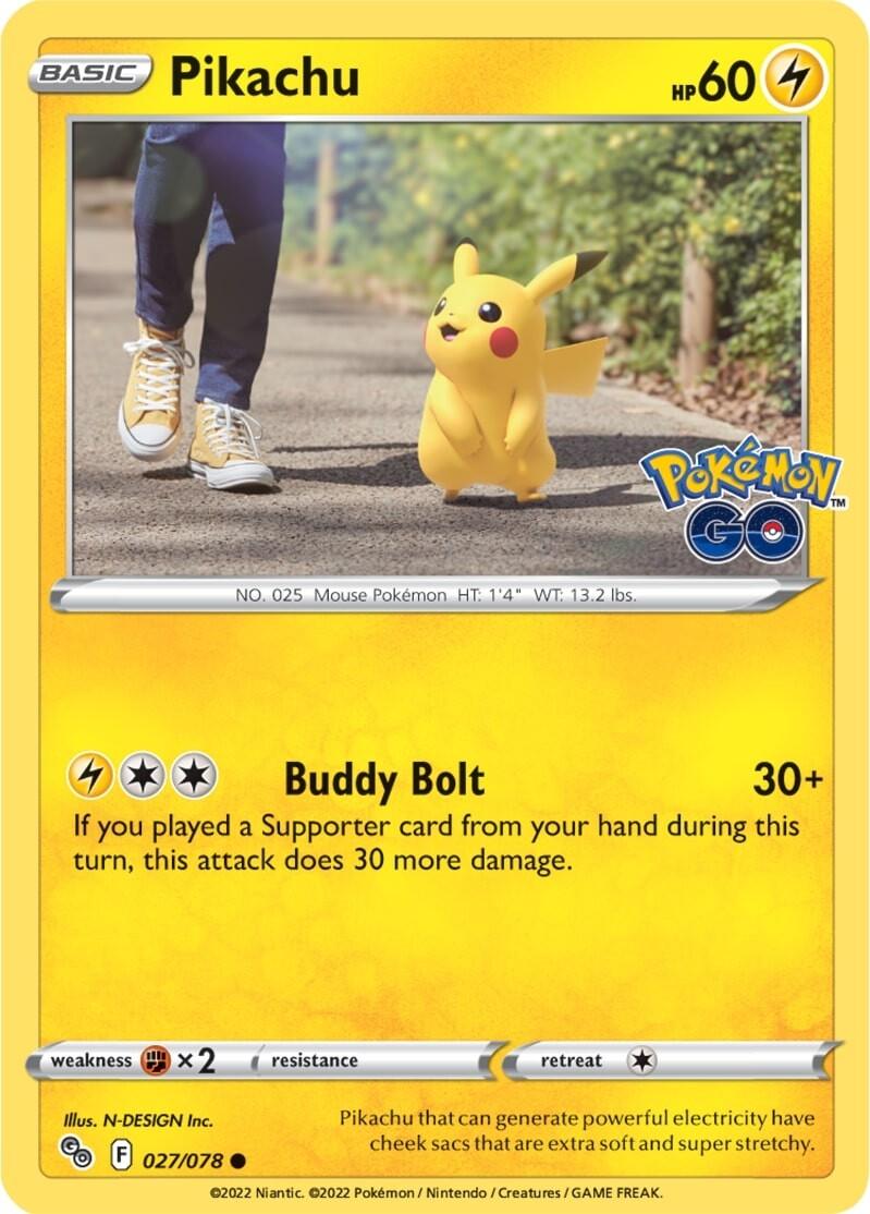 027, Common, Fighting [x2], Lightning, Normal, Pokémon GO, Reverse Holofoil Pikachu (027/078) [Pokémon GO] - Trading Card World