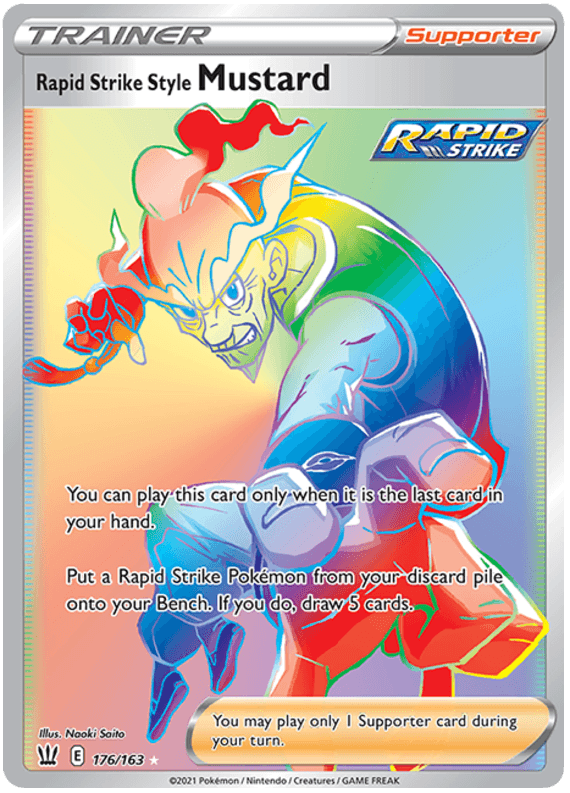 176, Holofoil, Secret Rare, Supporter, Sword & Shield: Battle Styles Rapid Strike Style Mustard (176/163) [Sword & Shield: Battle Styles] - Trading Card World