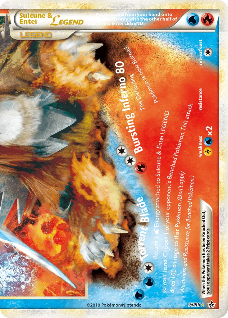 95, Fire, HeartGold & SoulSilver: Unleashed, Holofoil, Lightning[×2], Ultra Rare, Water, Water[×2] Suicune & Entei LEGEND (95/95) [HeartGold & SoulSilver: Unleashed] - Trading Card World