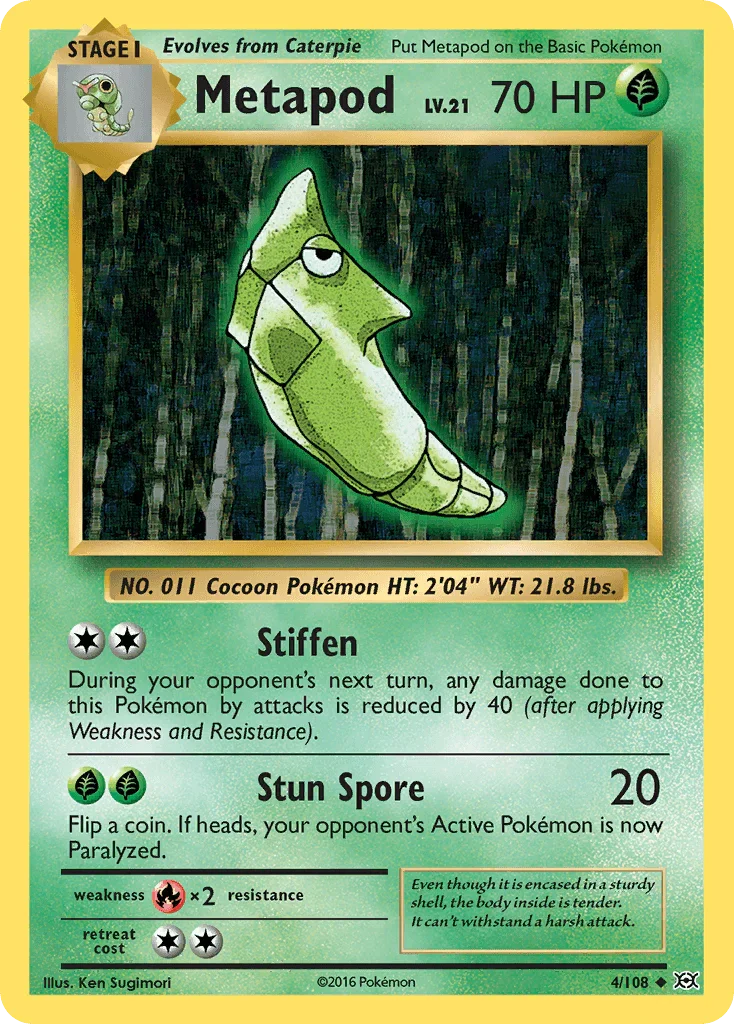 Fire[×2], Grass, Normal, Reverse Holofoil, Uncommon, XY: Evolutions Metapod (4/108) [XY: Evolutions] - Trading Card World