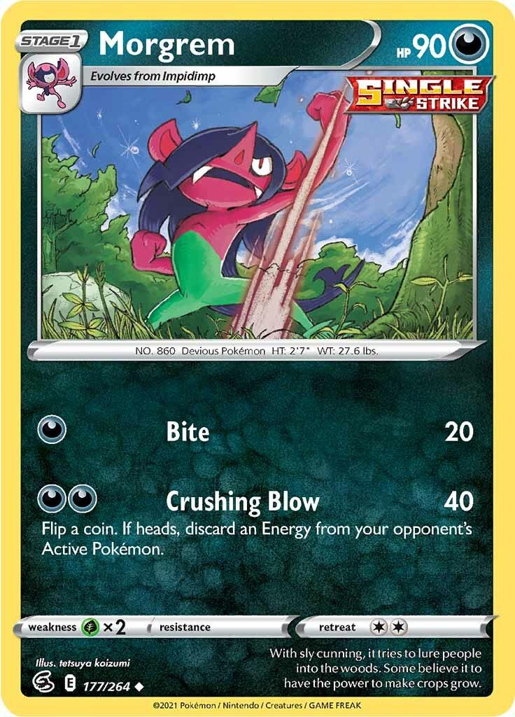 177, Darkness, Grass [x2], Normal, Reverse Holofoil, Sword & Shield: Fusion Strike, Uncommon Morgrem (177/264) [Sword & Shield: Fusion Strike] - Trading Card World