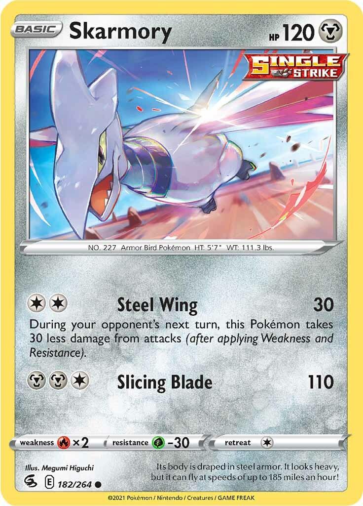 182, Common, Fire [x2], Grass [-30], Metal, Normal, Reverse Holofoil, Sword & Shield: Fusion Strike Skarmory (182/264) [Sword & Shield: Fusion Strike] - Trading Card World