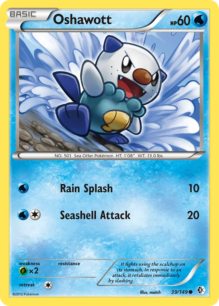 39, Black & White: Boundaries Crossed, Common, Grass[×2], Normal, Reverse Holofoil, Water Oshawott (39/149) [Black & White: Boundaries Crossed] - Trading Card World