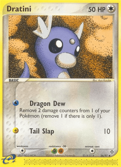 26, Colorless, Colorless[×2], EX: Dragon, Fighting[-30], Grass[-30], Normal, Reverse Holofoil, Uncommon Dratini (26/97) [EX: Dragon] - Trading Card World