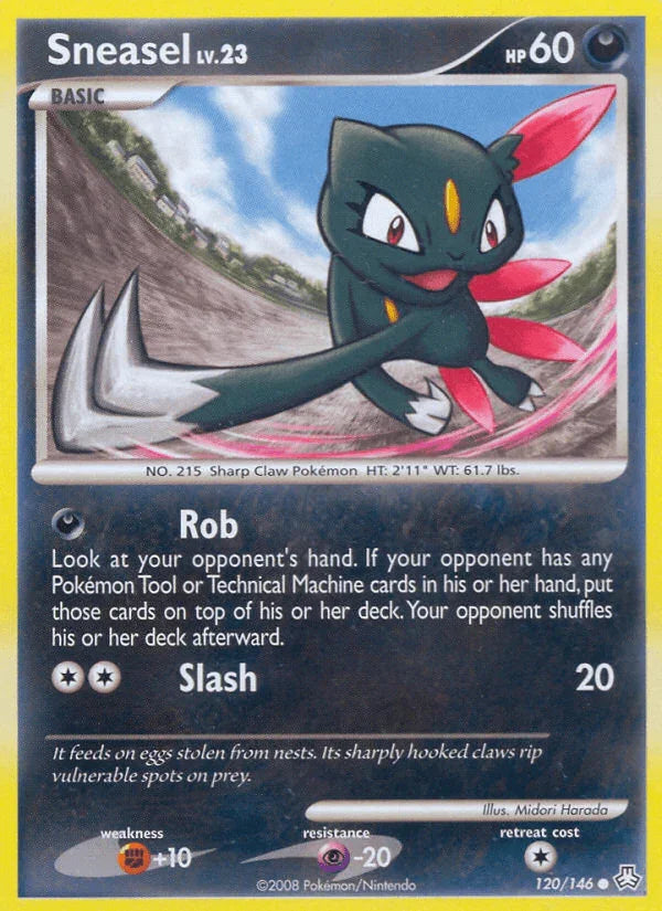 120, Common, Darkness, Diamond & Pearl: Legends Awakened, Fighting[+10], Normal, Psychic[-20], Reverse Holofoil Sneasel (120/146) [Diamond & Pearl: Legends Awakened] - Trading Card World