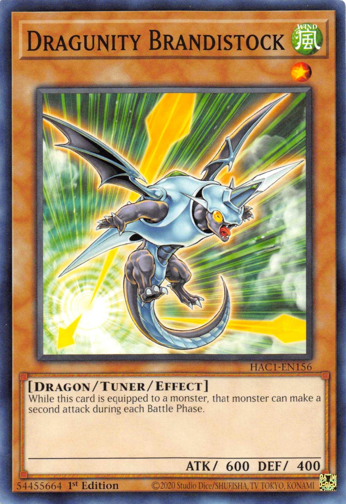 1st Edition, Common, Dragon, Hidden Arsenal: Chapter 1, Tuner/Effect Monster, Wind Dragunity Brandistock [HAC1-EN156] Common - Trading Card World