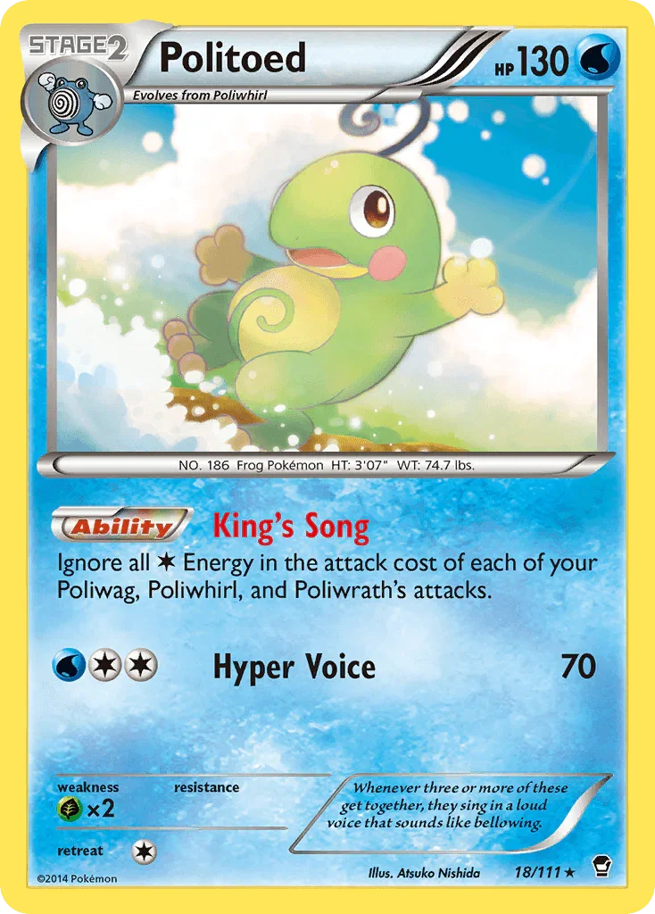 18, Grass[×2], Normal, Rare, Reverse Holofoil, Water, XY: Furious Fists Politoed (18/111) [XY: Furious Fists] - Trading Card World
