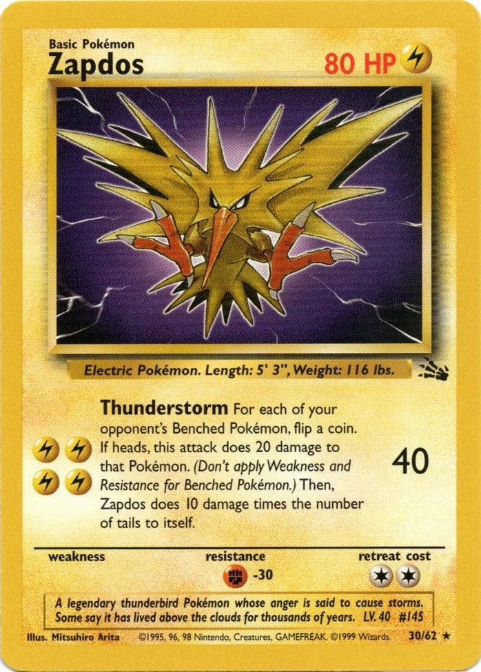 30, Fighting[-30], Fossil Unlimited, Lightning, Normal, Rare Zapdos (30/62) [Fossil Unlimited] - Trading Card World