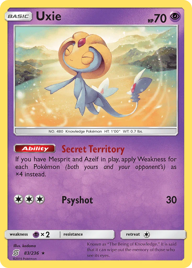 83, Holo Rare, Holofoil, Psychic, Psychic[×2], Reverse Holofoil, Sun & Moon: Unified Minds Uxie (83/236) [Sun & Moon: Unified Minds] - Trading Card World