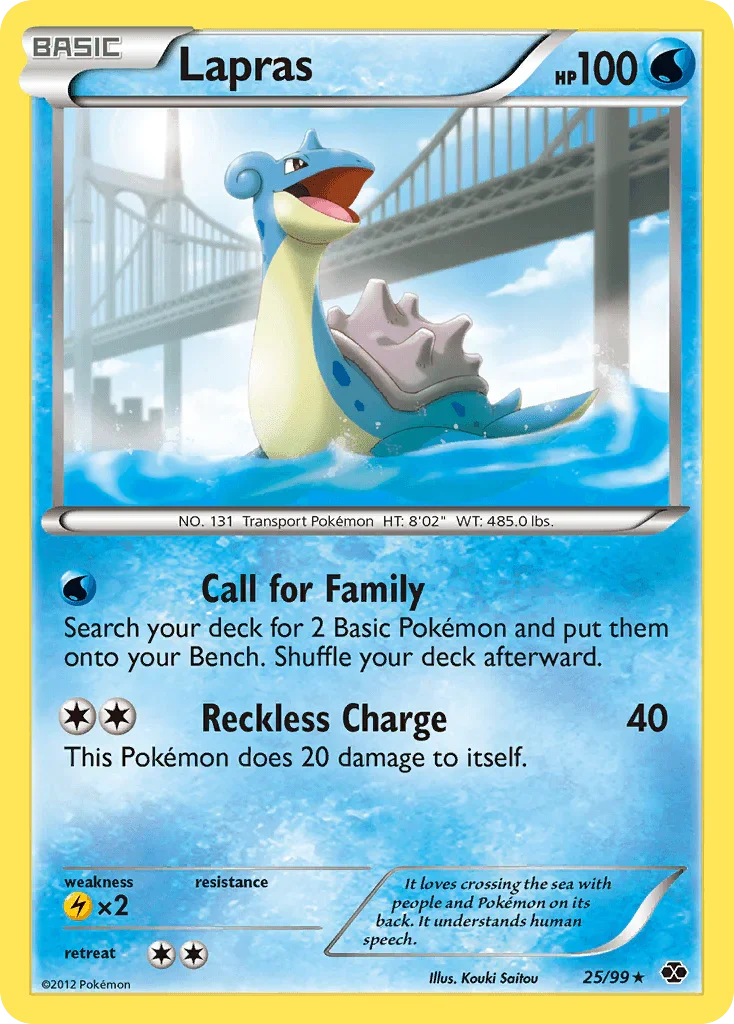 25, Black & White: Next Destinies, Lightning[×2], Normal, Rare, Reverse Holofoil, Water Lapras (25/99) [Black & White: Next Destinies] - Trading Card World