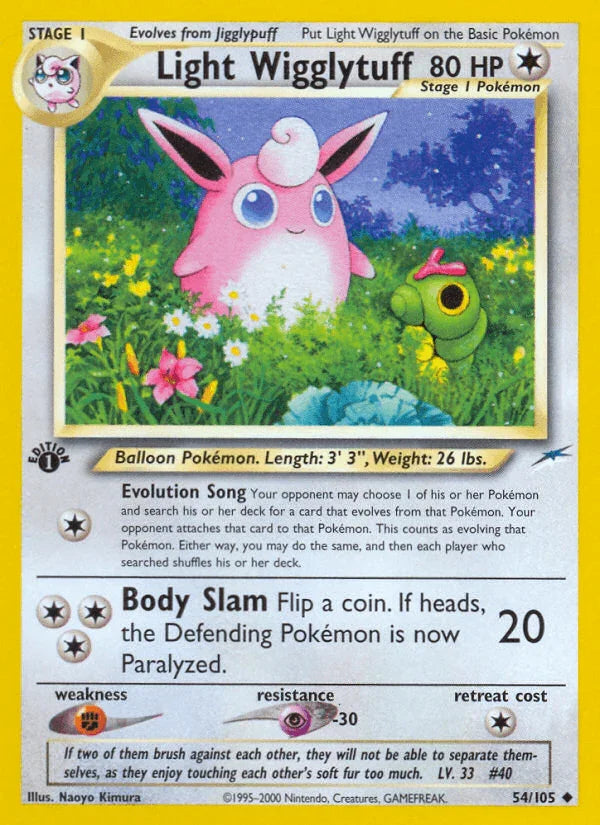 1st Edition Normal, 54, Colorless, Fighting[×2], Neo Destiny 1st Edition, Psychic[-30], Uncommon Light Wigglytuff (54/105) [Neo Destiny 1st Edition] - Trading Card World