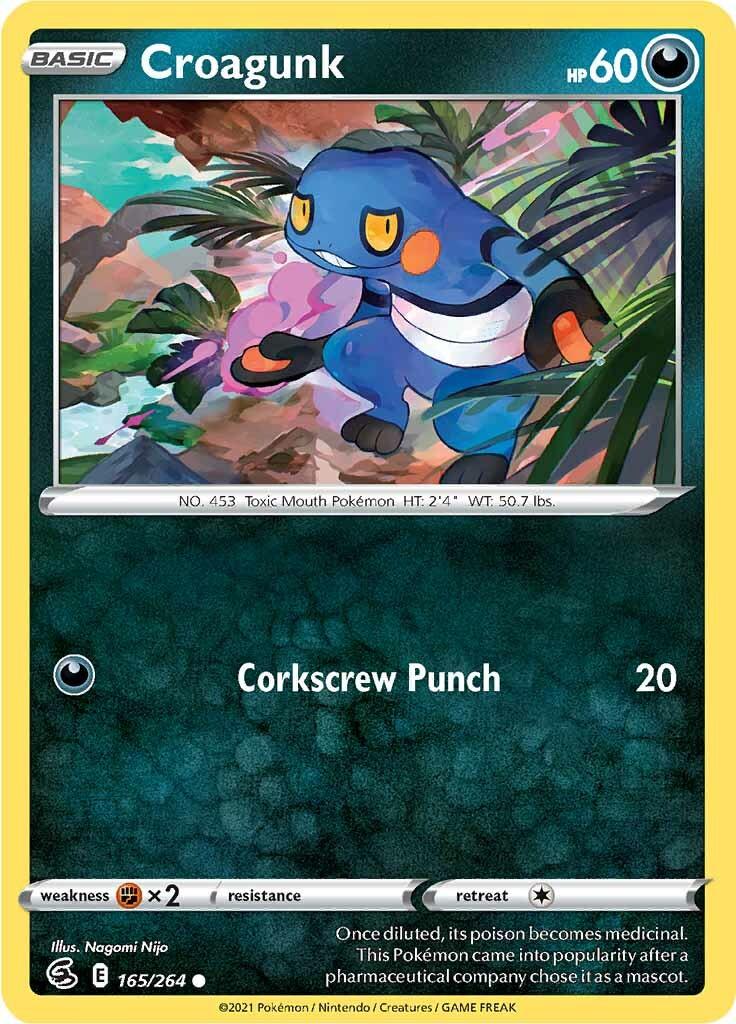 165, Common, Darkness, Fighting [x2], Normal, Reverse Holofoil, Sword & Shield: Fusion Strike Croagunk (165/264) [Sword & Shield: Fusion Strike] - Trading Card World