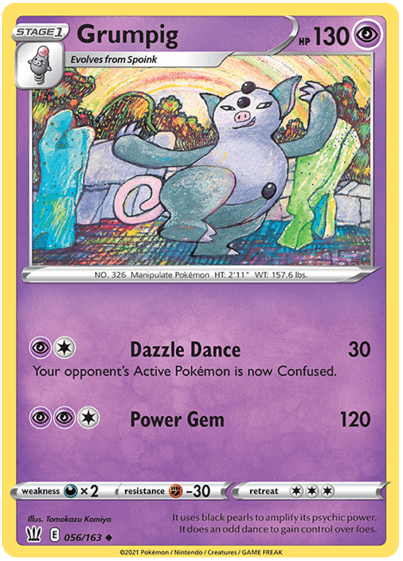 056, Darkness[x2], Fighting[-30], Normal, Psychic, Reverse Holofoil, Sword & Shield: Battle Styles, Uncommon Grumpig (056/163) [Sword & Shield: Battle Styles] - Trading Card World